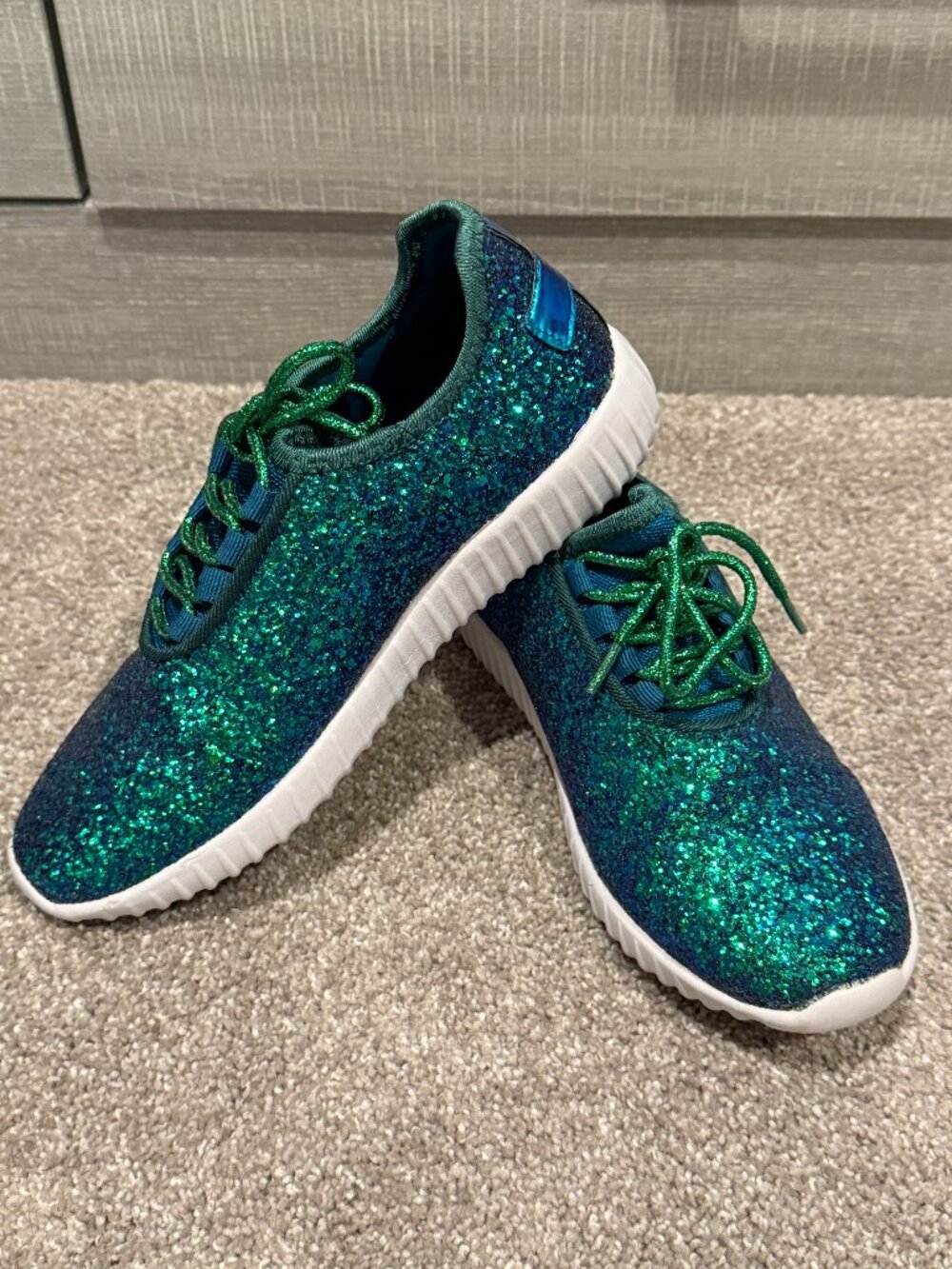 NWOT: Forever Glitter Sneakers — Blue/Green Mermaid Glitter, Size 7 Womens